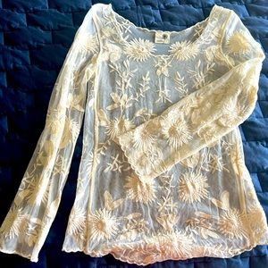Anthropologie Eveleigh snow blossom long sleeve Top sheer Ivory Floral M